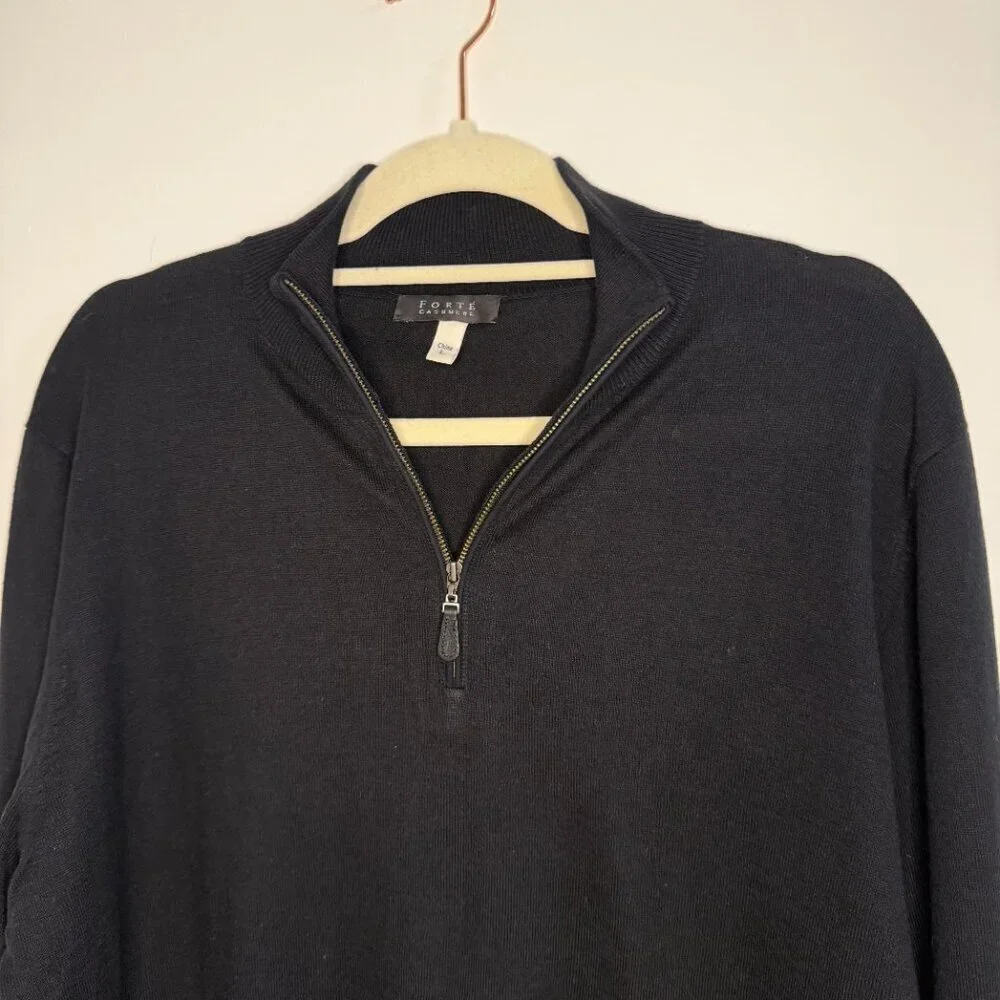 Forte Cashmere Silk Blend Mock Neck Quarter Zip Sweater Classic Preppy - Large
